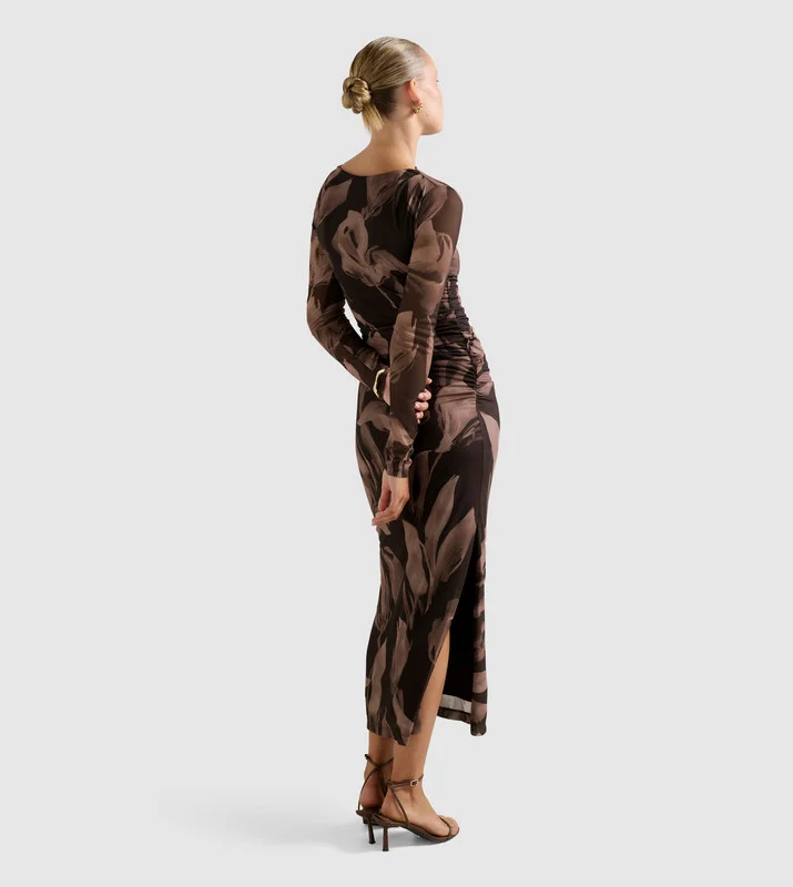 فورايفر نيو ALANNAH Mesh Long Sleeves Midi Dress